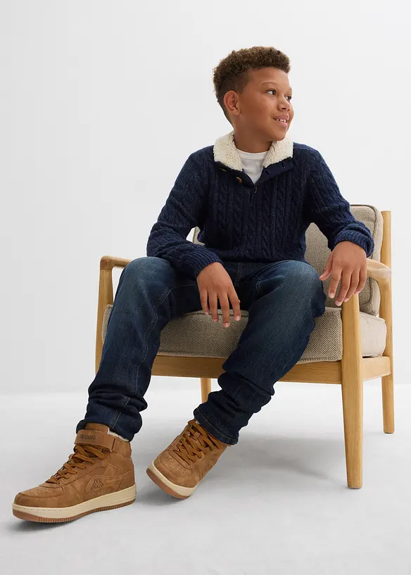 Stickad tröja med hög krage och kort dragkedja, bonprix