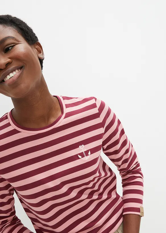 Randig långärmad T-shirt med broderi, bonprix