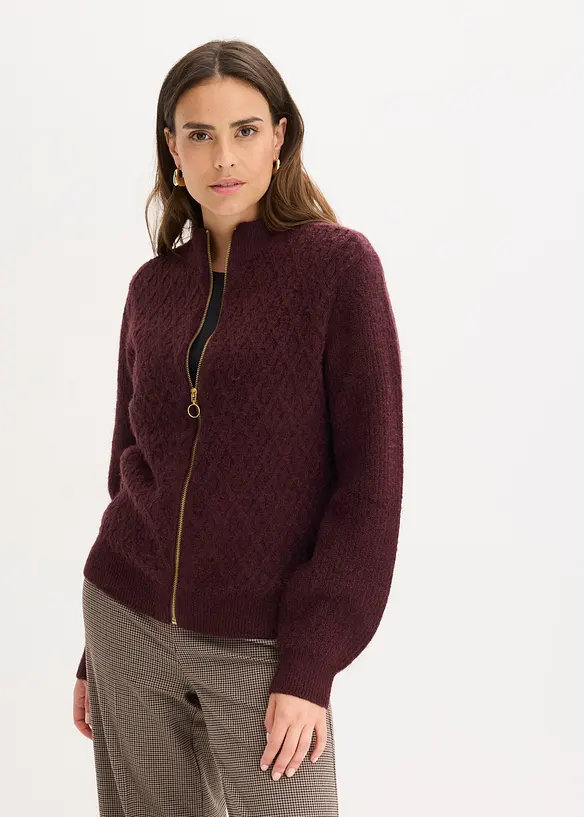 Cardigan med flätstickning, bonprix