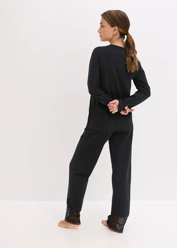 Pyjamas i mjuk bomull med spets, bonprix