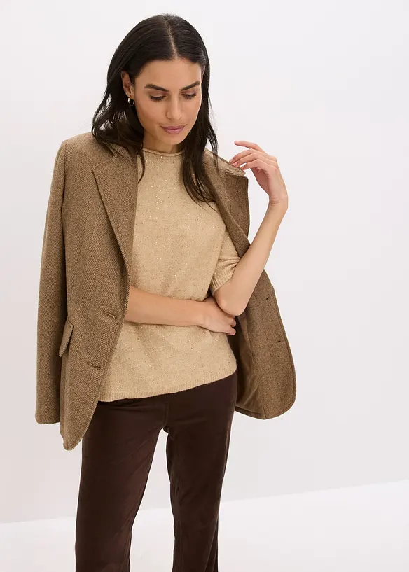 Kortärmad tröja med paljetter och glittrande trådar, bonprix