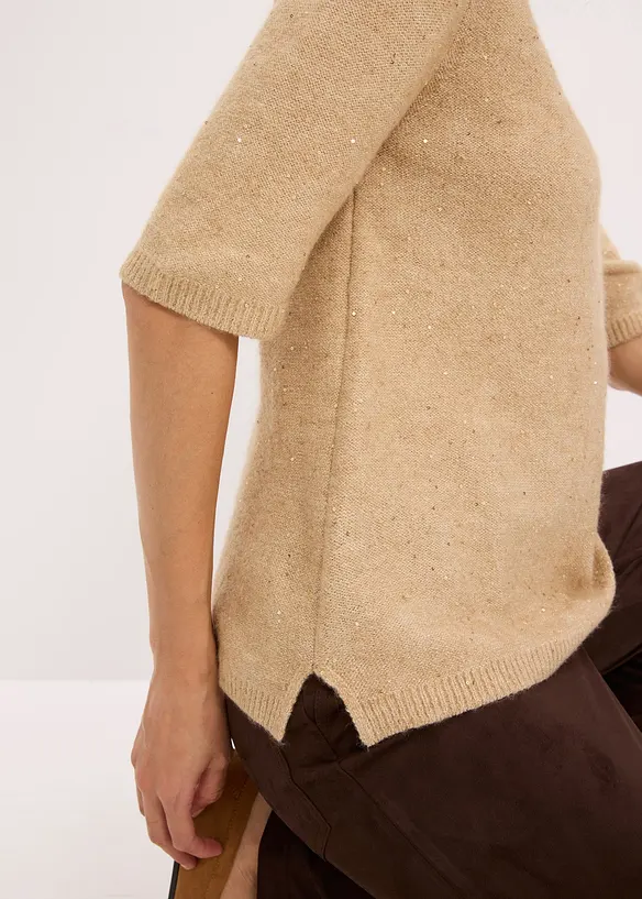 Kortärmad tröja med paljetter och glittrande trådar, bonprix