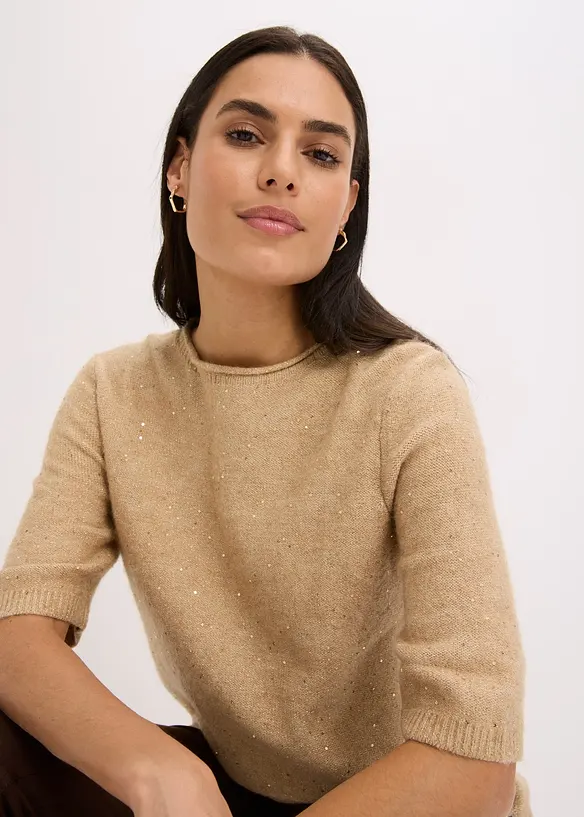 Kortärmad tröja med paljetter och glittrande trådar, bonprix