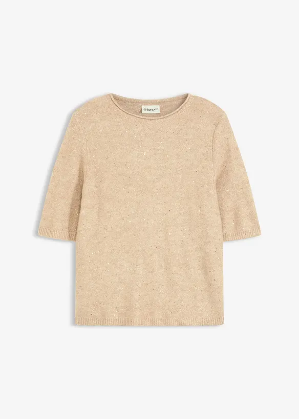 Kortärmad tröja med paljetter och glittrande trådar, bonprix