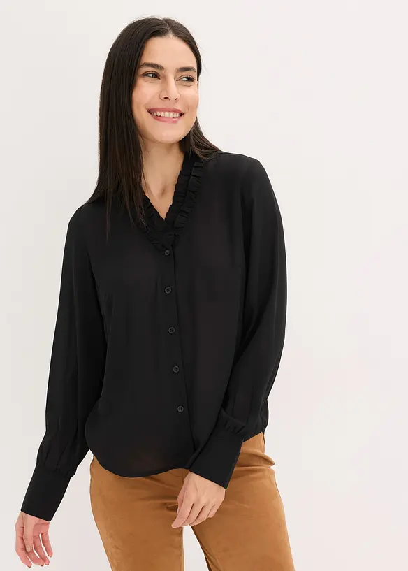 Chiffongblus med rysch, bonprix