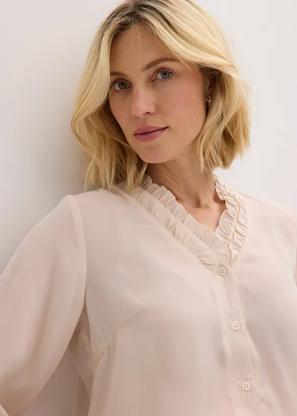 Chiffongblus med rysch, bonprix