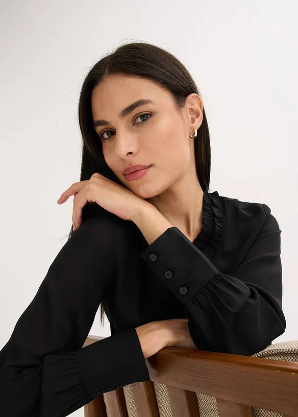 Chiffongblus med rysch, bonprix