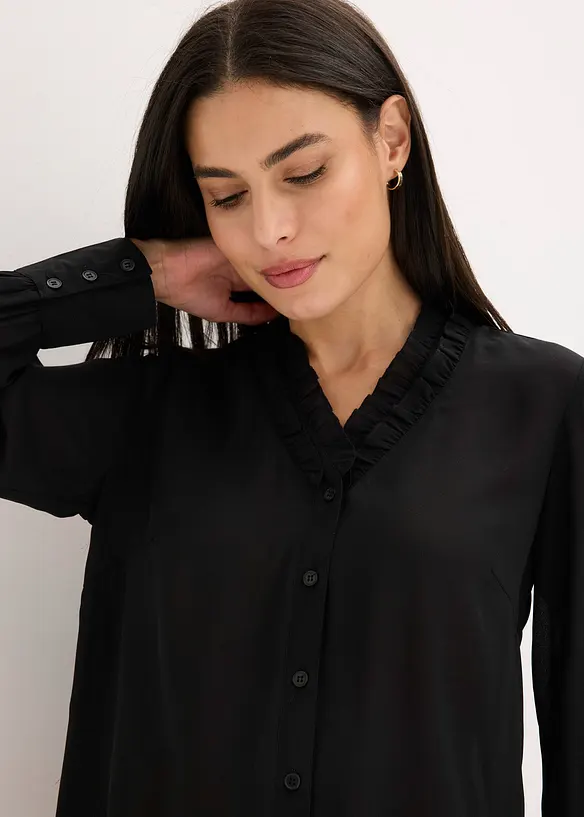 Chiffongblus med rysch, bonprix