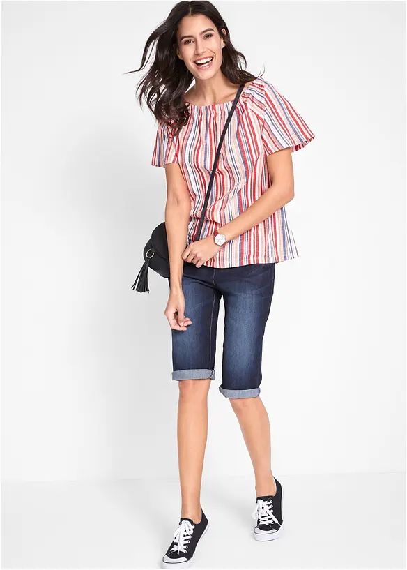 Stretchiga jeansbermudas med uppvikta benslut, bonprix