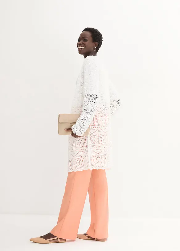 Lång hålmönstrad cardigan, bonprix