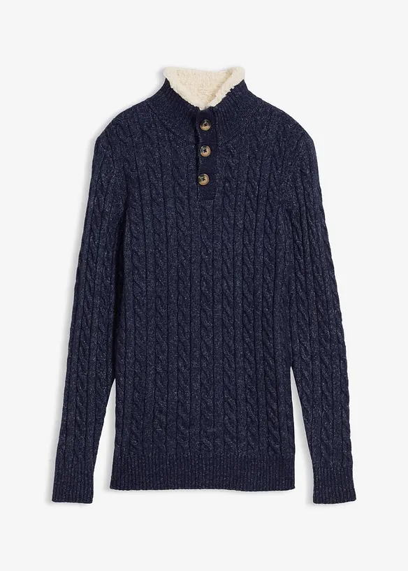 Stickad tröja med hög krage och kort dragkedja, bonprix