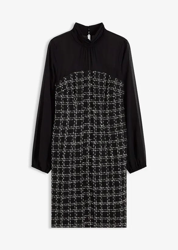 Kort boucl&eacute;kl&auml;nning med chiffong&auml;rmar, bonprix