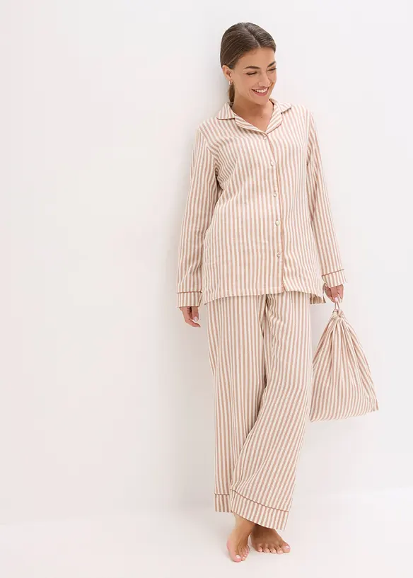 Vävd flanellpyjamas med gåvopåse, bonprix