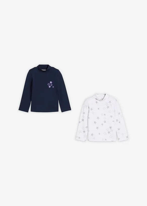 Långärmad topp av elastisk, ekologisk bomull (2-pack), bonprix