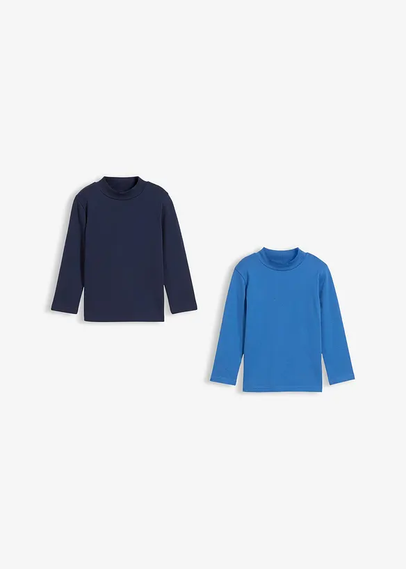 Långärmad topp med ståkrage, av ekologisk bomull (2-pack), bonprix