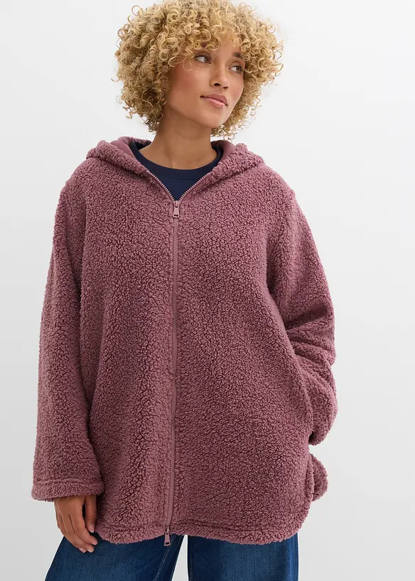 A-linjeformad teddyfleecejacka med slits i sidan, bonprix