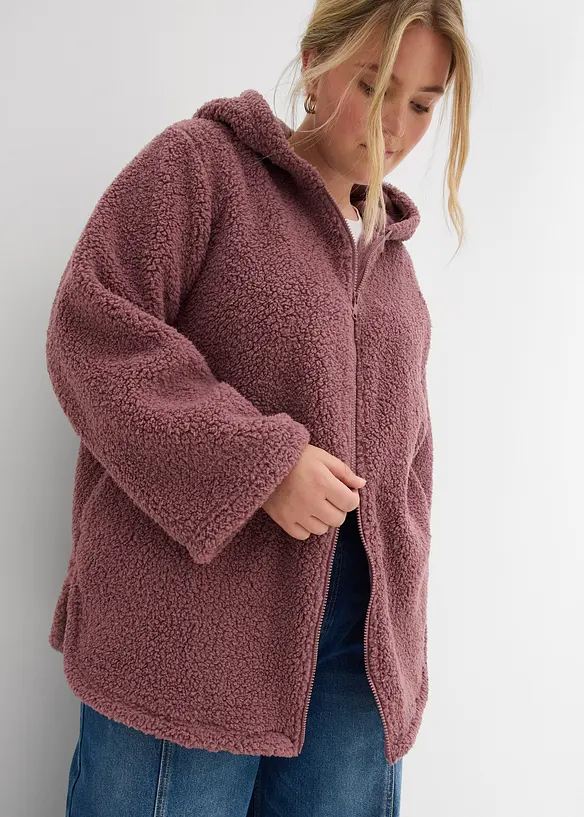 A-linjeformad teddyfleecejacka med slits i sidan, bonprix