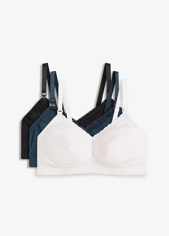 Amningsbehå utan bygel (3-pack), med ekologisk bomull, bonprix