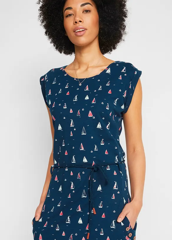 Trikåklänning med vingärmar och mönster, bonprix