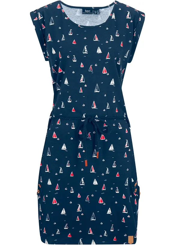 Trikåklänning med vingärmar och mönster, bonprix