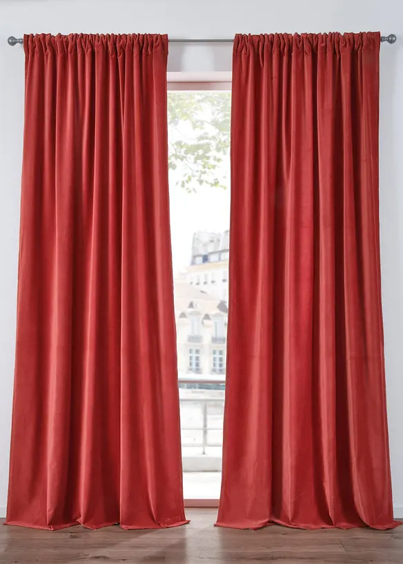 Gardinlängd i sammet av ekologisk bomull (1-pack), bonprix
