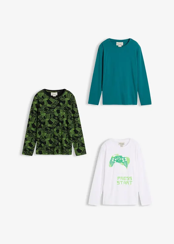 Långärmad tröja av mjuk mix med ekologisk bomull (3-pack), bonprix