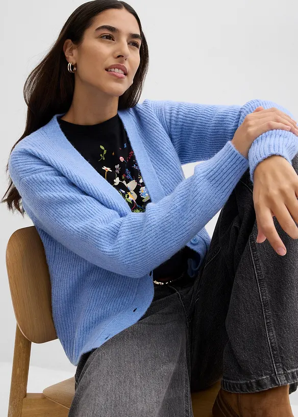 Ribbstickad cardigan, bonprix
