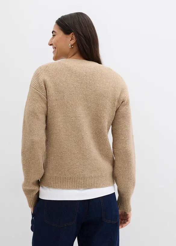 Ribbstickad cardigan, bonprix