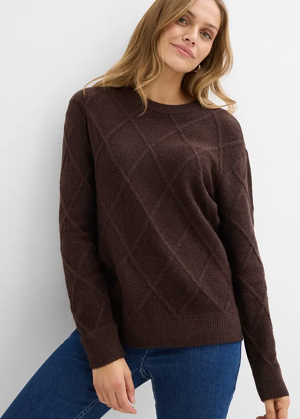 Oversized tröja med stickat flätmönster, bonprix