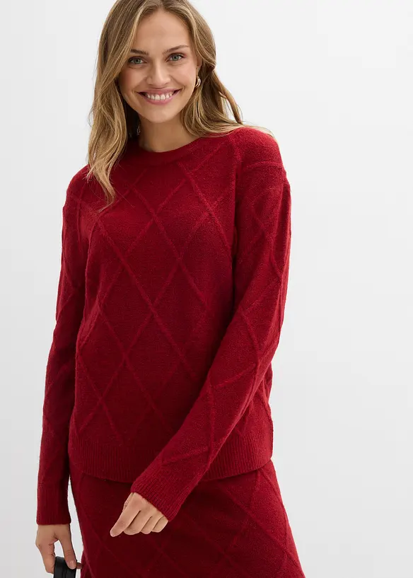 Oversized tröja med stickat flätmönster, bonprix