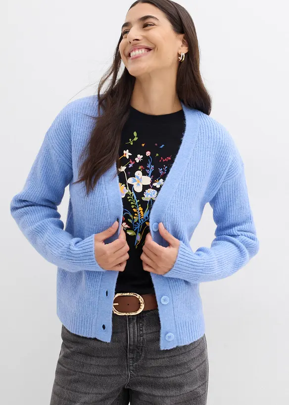 Ribbstickad cardigan, bonprix