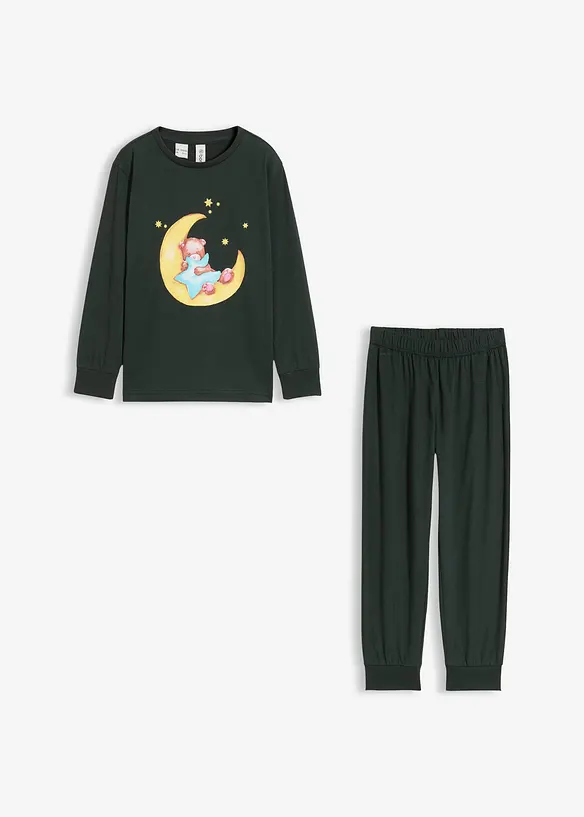 Pyjamas i mjuk bomull med självlysande tryck (2 delar), bonprix