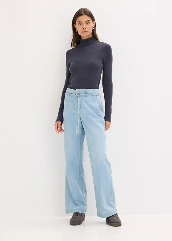 Ribbstickad tröja i böljande viskosmix, bonprix