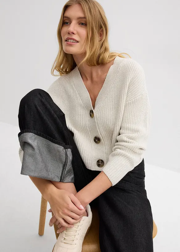 Grovstickad cardigan i bomull, bonprix