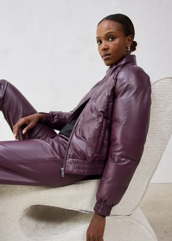 Quiltad skinnjacka i lammnappa, bonprix