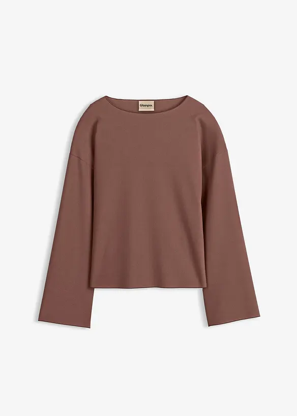 Långärmad topp av ribbat material, bonprix