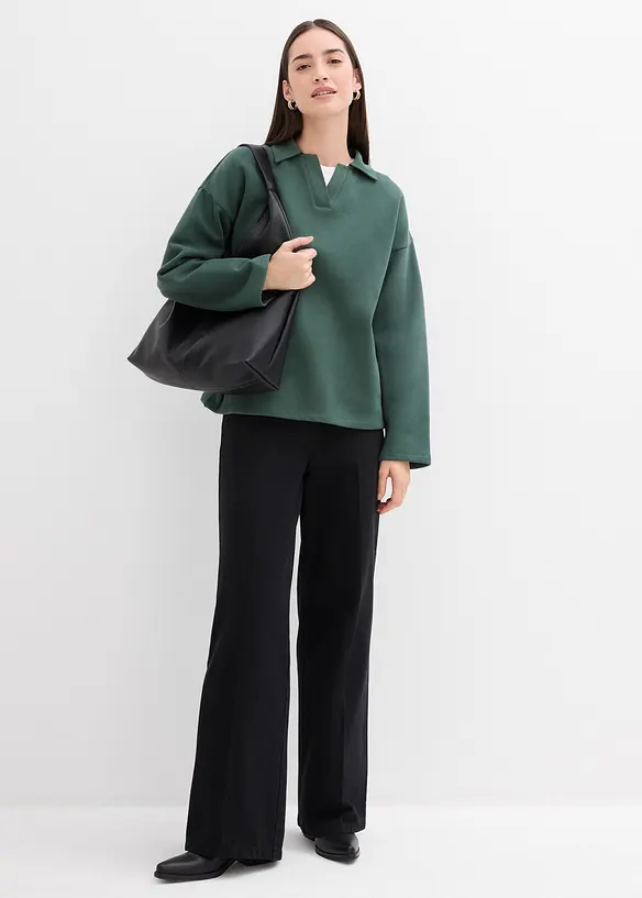 Sweatshirt i ekologisk bomull med stickad pikékrage, bonprix