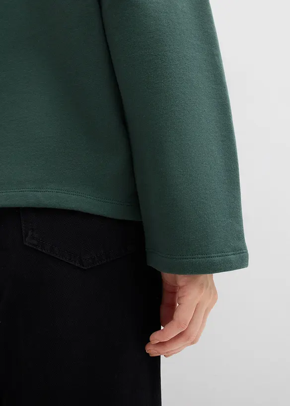 Sweatshirt i ekologisk bomull med stickad pikékrage, bonprix