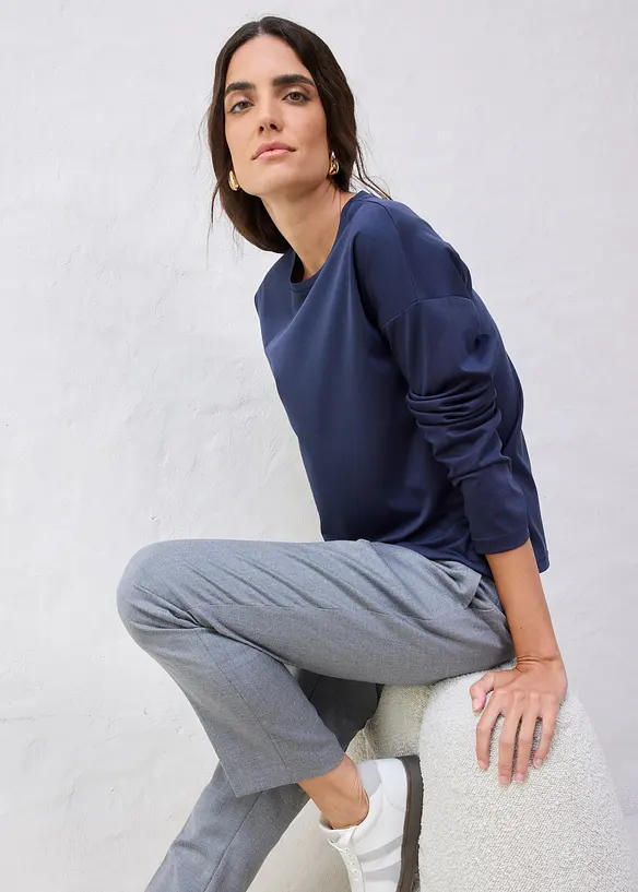 Långärmad topp med silke, bonprix