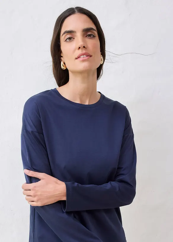 Långärmad topp med silke, bonprix