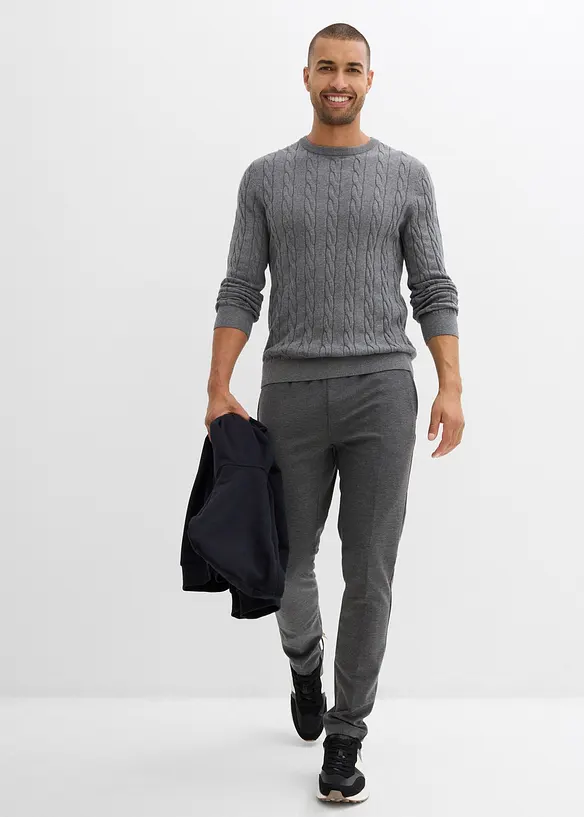 Finstickad tr&ouml;ja av mjuk bomull med fl&auml;tm&ouml;nster, Slim Fit, bonprix