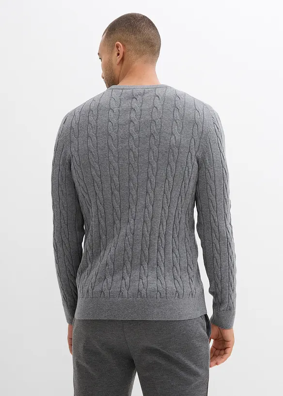 Finstickad tr&ouml;ja av mjuk bomull med fl&auml;tm&ouml;nster, Slim Fit, bonprix