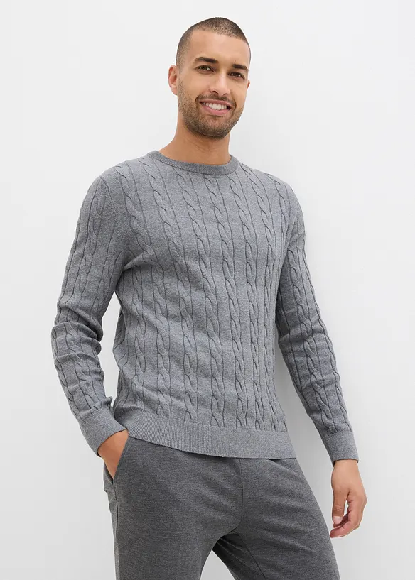 Finstickad tr&ouml;ja av mjuk bomull med fl&auml;tm&ouml;nster, Slim Fit, bonprix