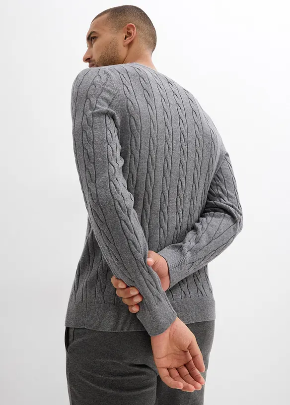 Finstickad tr&ouml;ja av mjuk bomull med fl&auml;tm&ouml;nster, Slim Fit, bonprix