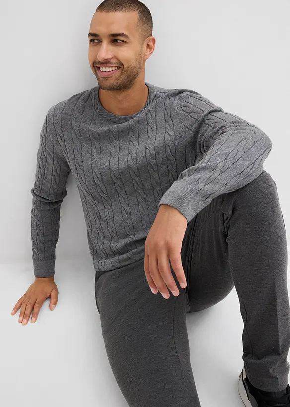 Finstickad tr&ouml;ja av mjuk bomull med fl&auml;tm&ouml;nster, Slim Fit, bonprix