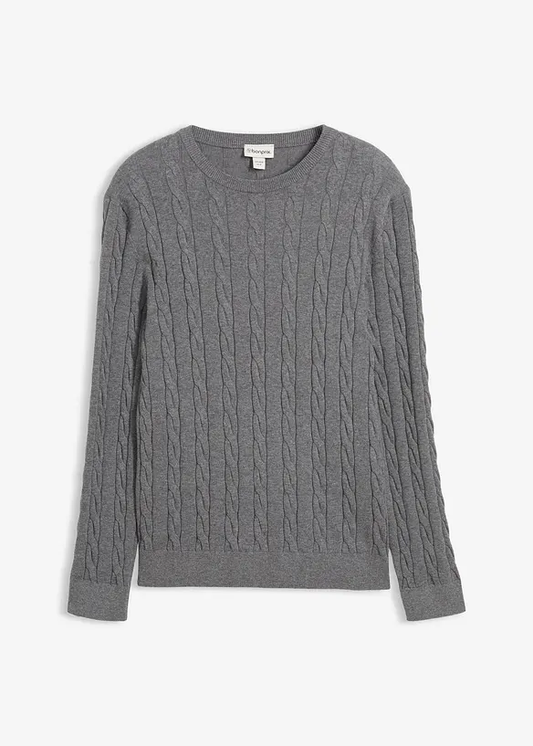 Finstickad tr&ouml;ja av mjuk bomull med fl&auml;tm&ouml;nster, Slim Fit, bonprix