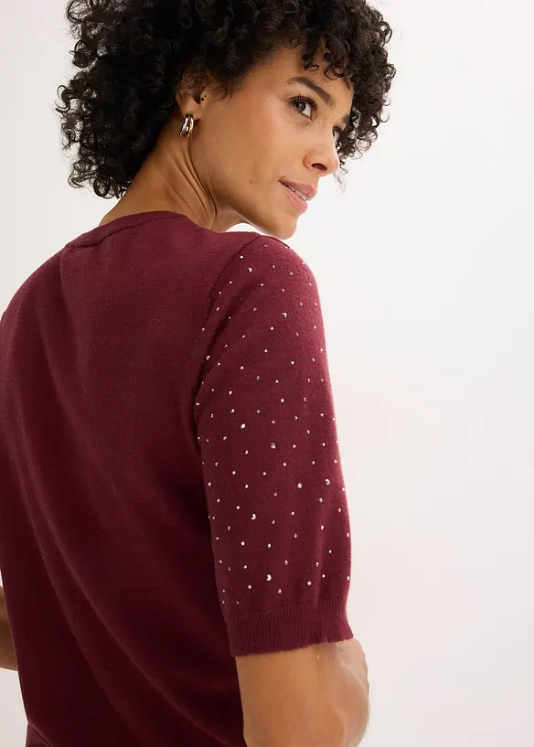 Tröja med glitterstenar och korta ärmar, bonprix