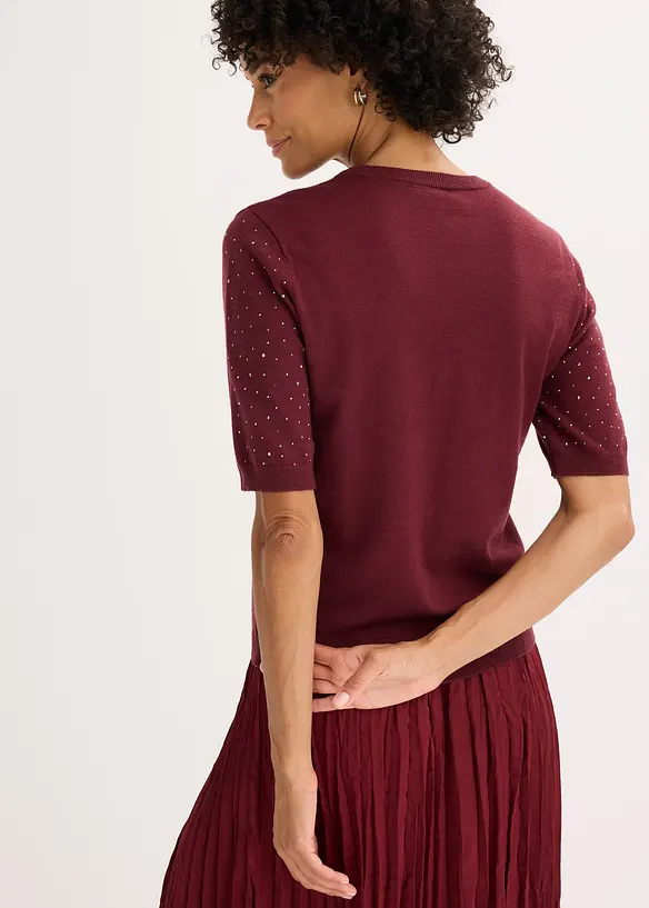 Tröja med glitterstenar och korta ärmar, bonprix