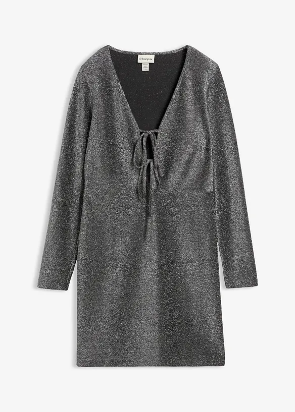 Glittrande miniklänning med rosettdetalj, bonprix