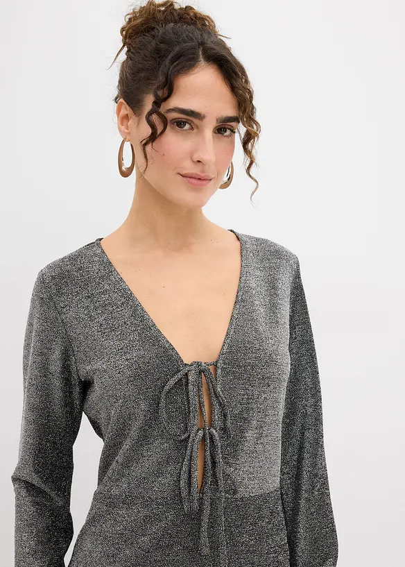 Glittrande miniklänning med rosettdetalj, bonprix